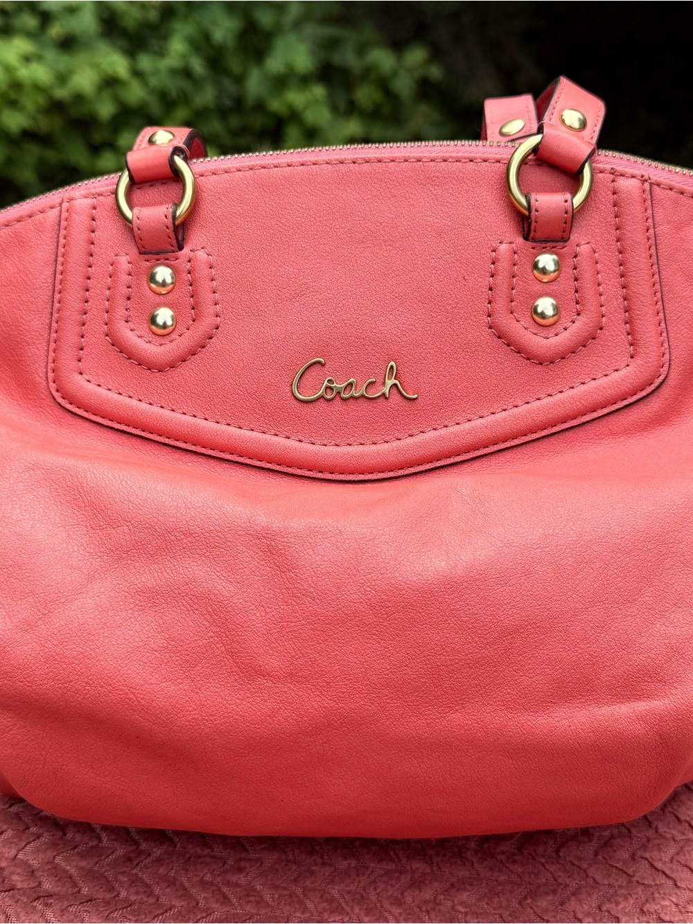 Coach Madison phoebe coral apricot peach leather satchel shoulder bag F23684